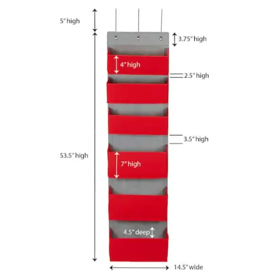 Household Essentials 4.7ft. 6-Pocket Over the Door Pocket Organizer Red {4}