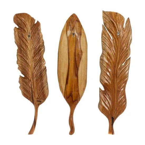 Set of 3 Brown Teak Wood Rustic Wall Decor 7", 27" {7}
