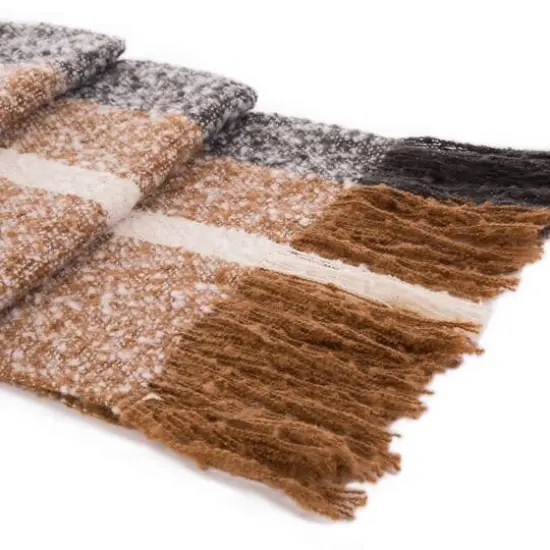 Glitzhome&reg; 70" Tan, White & Gray Scarf with Tassels {6}