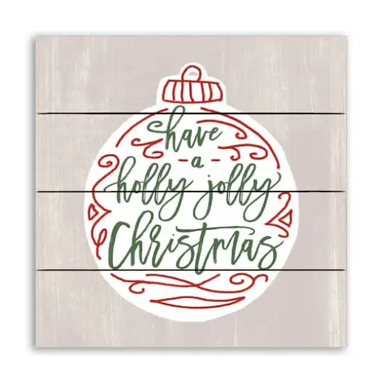 Holly Jolly Christmas Script 11.75" x 11.75" Pallet Wood Wall Art {1}