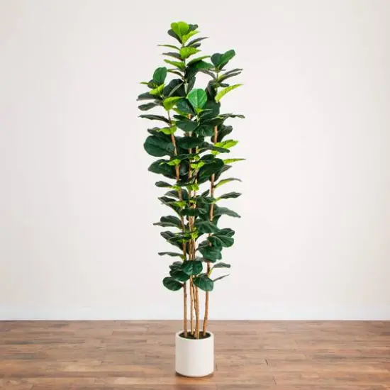 8ft. Artificial Fiddle Leaf Tree in Decorative White Planter {10}