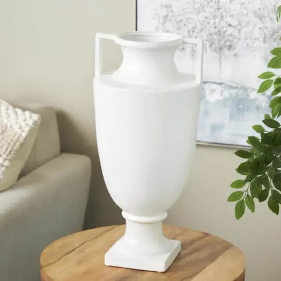 22" White Urn-Shaped Ceramic Vase with Handles {3}