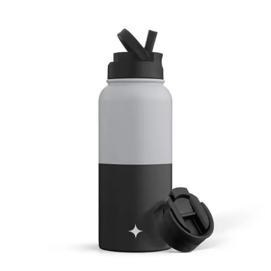 JoyJolt&reg; 32oz. Vacuum Insulated Water Bottle With Flip Lid & Sport Straw Lid Gray/Black {1}