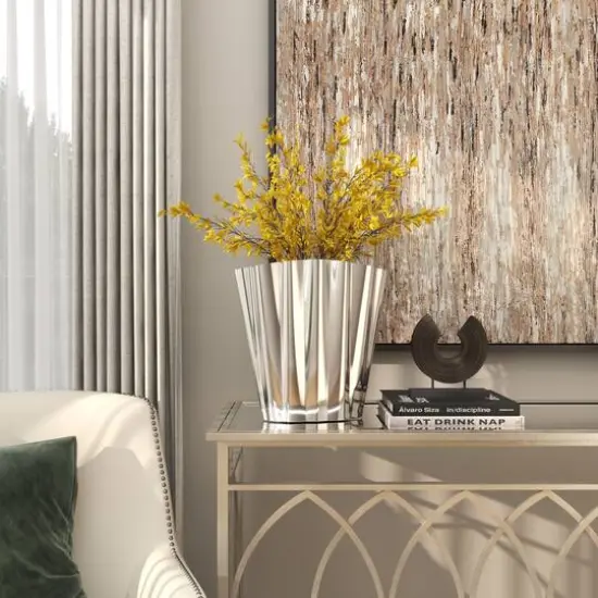 15" Silver Stainless Steel Vase with Zig Zag Edging {7}