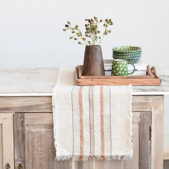 Hello Honey&reg; 6ft. Striped Linen & Cotton Fringed Table Runner {5}