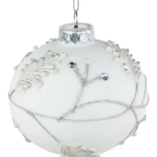 3.5" White & Silver Leaves Glass Onion Ornament {4}