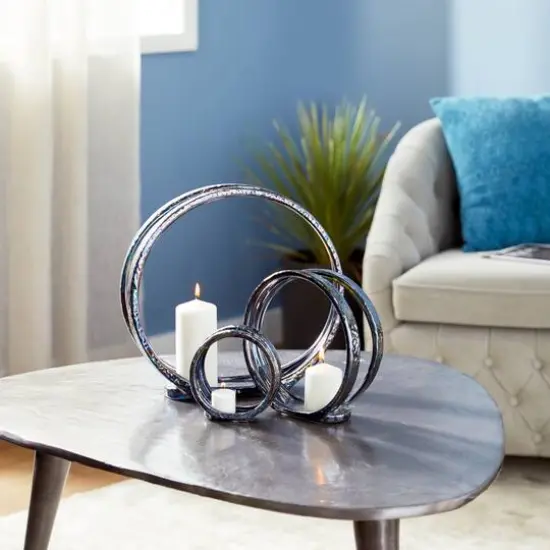 14" Silver Ceramic Glam Candlestick Holder Set {12}