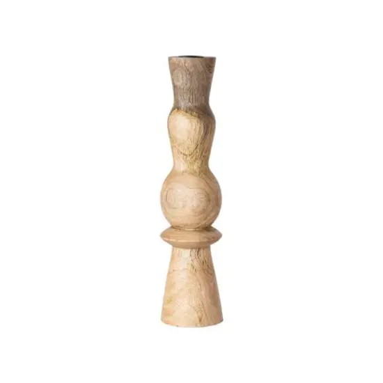 Hello Honey&reg; 14" Round Natural Wood Hand-Carved Taper Candle Holder {3}