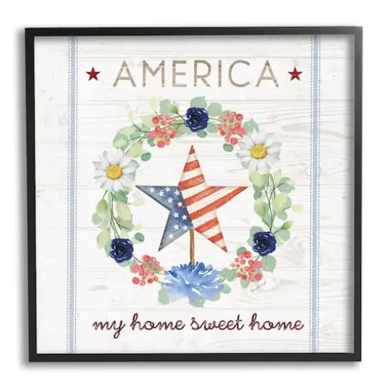 Stupell Industries America My Sweet Home Daisy Wreath Framed Giclee Art Black {1}