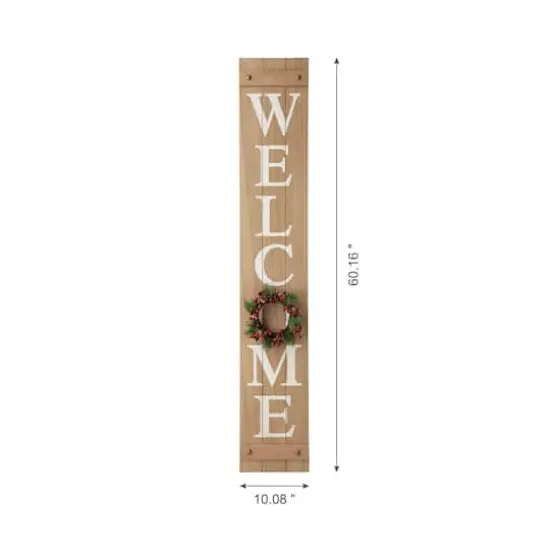 Glitzhome® 5ft. Brown Welcome Wood Porch Sign with 4 Changeable Wreaths {8}