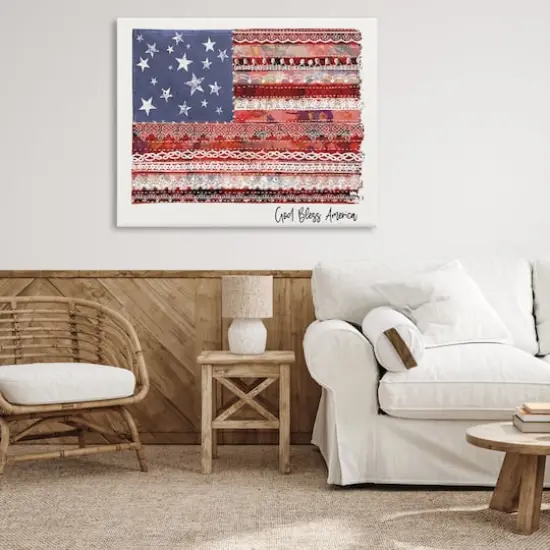 Stupell Industries God Bless America Phrase Macrame Pattern Flag Canvas Wall Art {3}