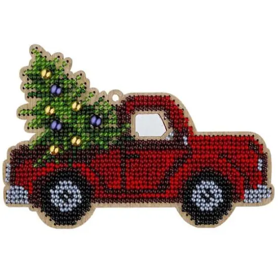 Wonderland Crafts Red Truck Ornament Bead Embroidery on Wood Kit {1}
