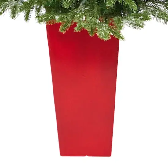 3.5ft. Pre-Lit Snowed Grand Teton Fir Christmas Tree in Red Planter {7}