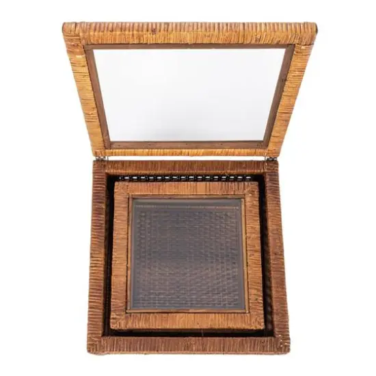 Hello Honey® Dark Brown Modern Decorative Square Woven Rattan & Wood Display Box Set with Glass Top {6}