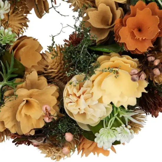 9.75" Beige & Peach Mixed Floral Artificial Spring Wreath {5}