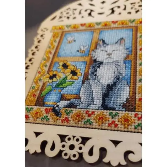 MP Studia Grey Cat Cross Stitch On Wood Kit {3}