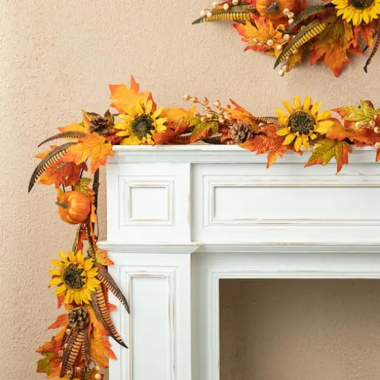 Glitzhome&reg; 6ft. Fall Maple Leaf & Sunflower Garland {5}