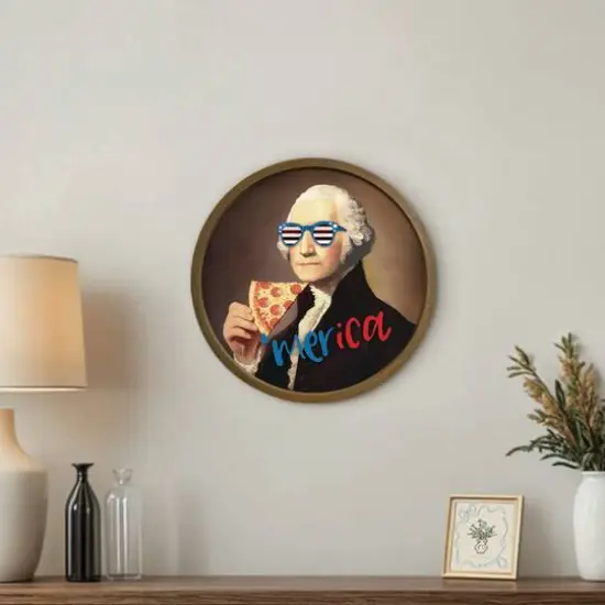 20" Round Pizza George Framed Print Brown {5}