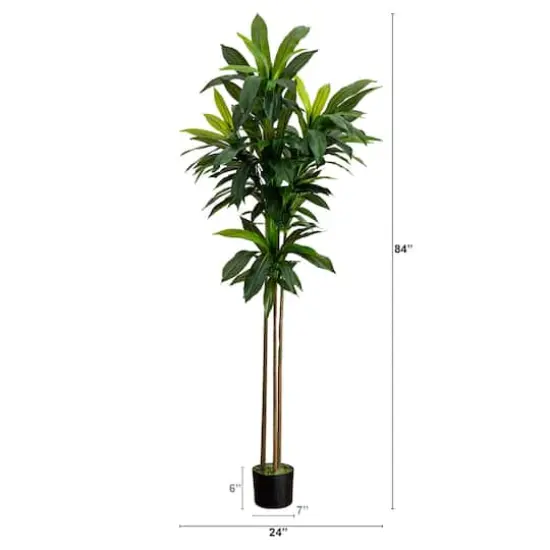7ft. Potted Green Artificial Dracaena Tree with Real Touch Leaves {5}