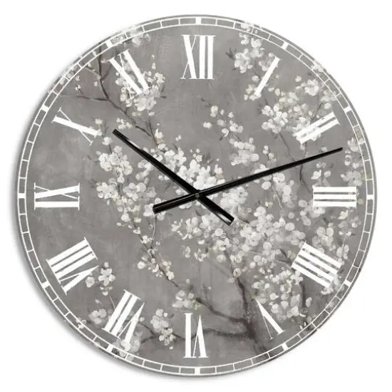 Designart 'White Cherry Blossoms Ii Traditional Wall Clock {1}