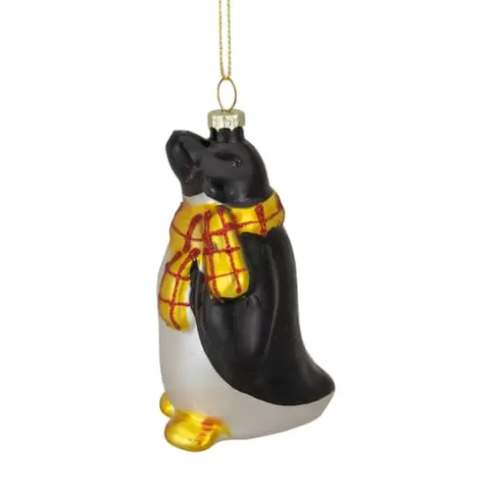 3.75" Black, White & Yellow Glass Penguin Christmas Ornament {4}
