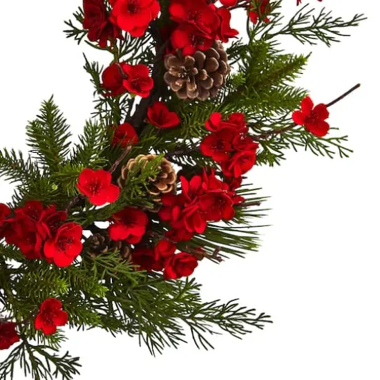 24" Plum Blossom Pine Wreath {3}