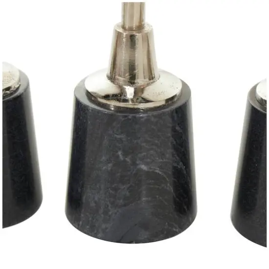 Silver Metal Slim Candle Holder with Black Marble Base Set {6}