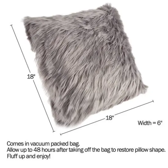 Hastings Home Himalayan Faux Fur Pillow, 18" x 18" Gray {5}