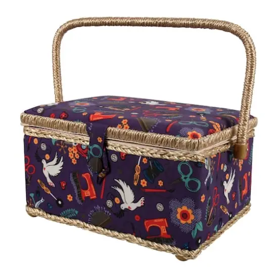 SINGER&reg; Large Purple Notions Print Sewing Basket with Sewing Scissors & Notions {3}