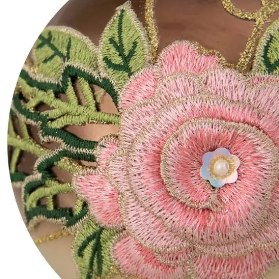 5" 2-Finish Brown & Pink Floral Applique Glass Ball Ornament {7}