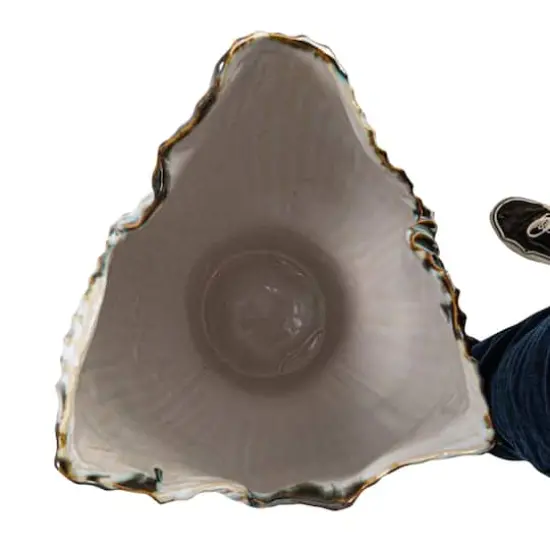 Hello Honey&reg; 12" Green & White Pleated Sculptural Stoneware Vase with Reactive Glaze {6}