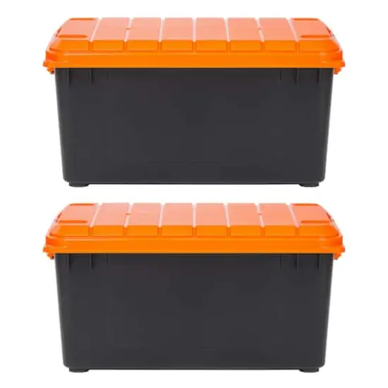 IRIS&reg; 82qt. Black Heavy Duty Store-It-All Totes with Orange Lids, 2ct. {1}