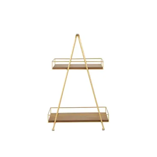 22" Brown Wood & Iron 2-Tier Tray Stand {4}