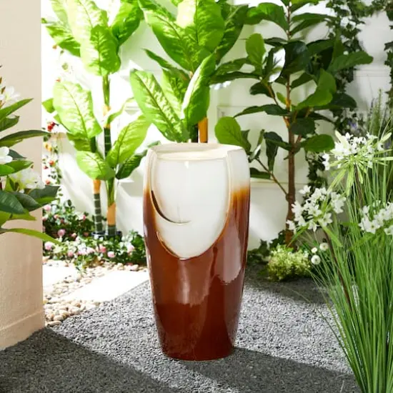 Glitzhome&reg; 29.25" LED Sand Beige & Brown Ceramic Pot Outdoor Floor Fountain {3}