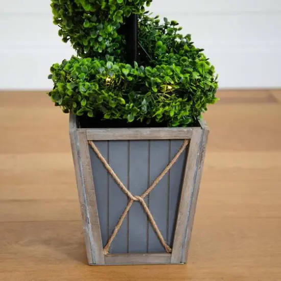 4ft. LED UV Resistant Boxwood Spiral Topiary Tree in Decorative Planter {6}