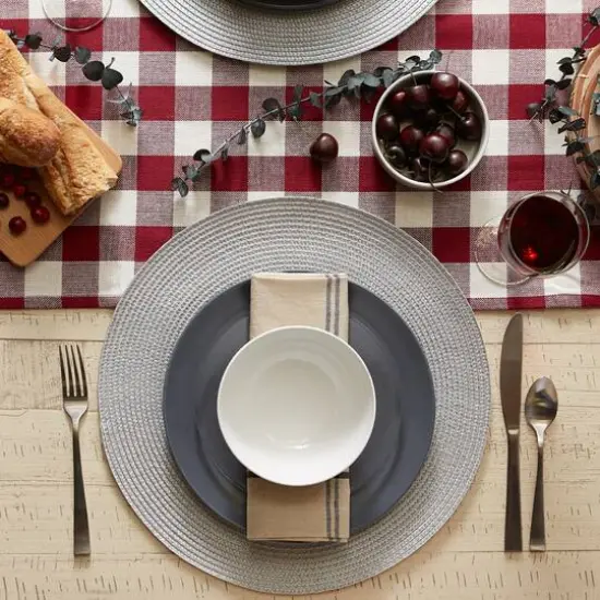 DII&reg; Round Plastic Woven Placemats, 6ct. Light Gray {7}