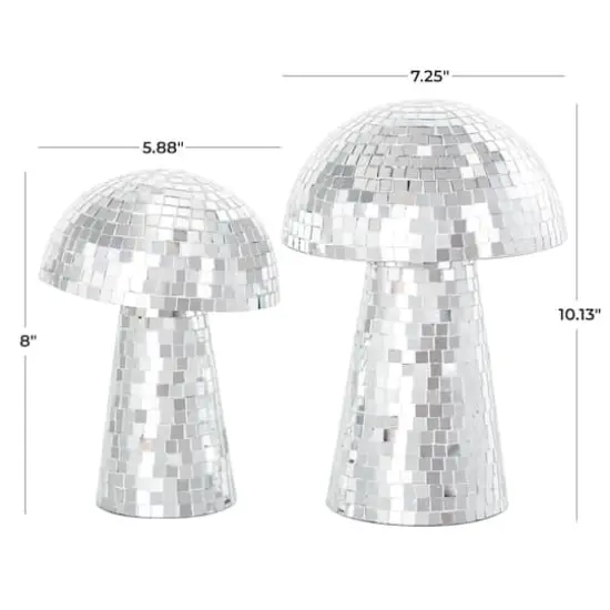 Silver Handmade Glass Mosaic Mushroom Mirror Sculpture Set {4}
