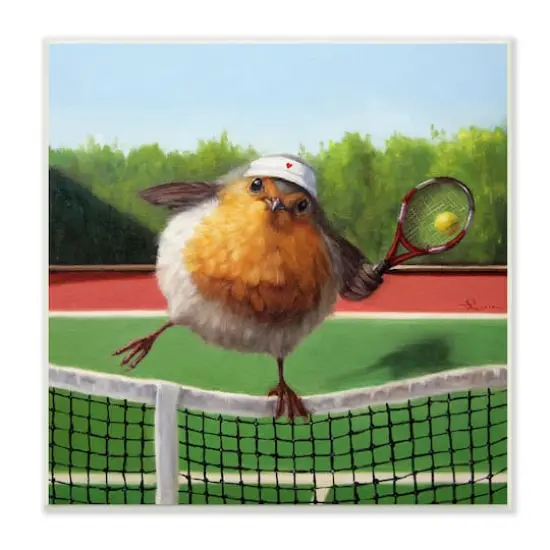 Stupell Industries European Robin Playing Tennis Clear Summer Sky,12" x 12" {1}