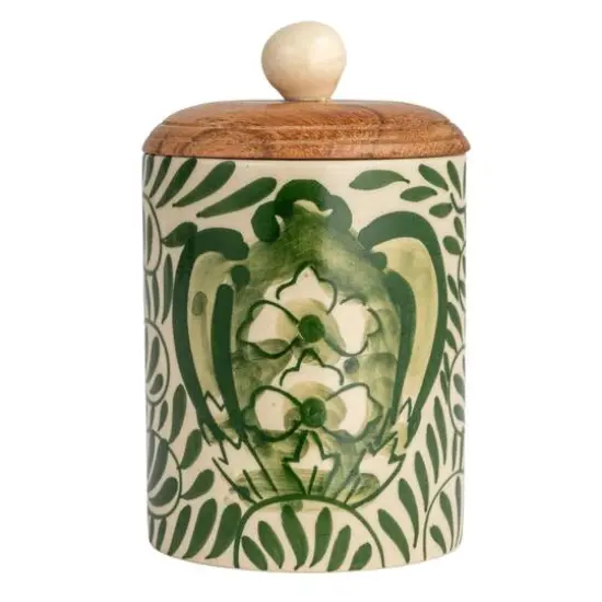 Hello Honey&reg; 5" Green Botanical Design Stoneware Canister {10}