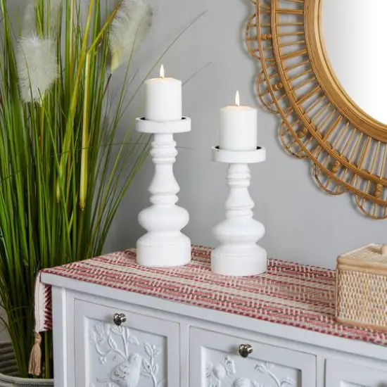 White Wood Turned Style Pillar Candle Holder Set {7}