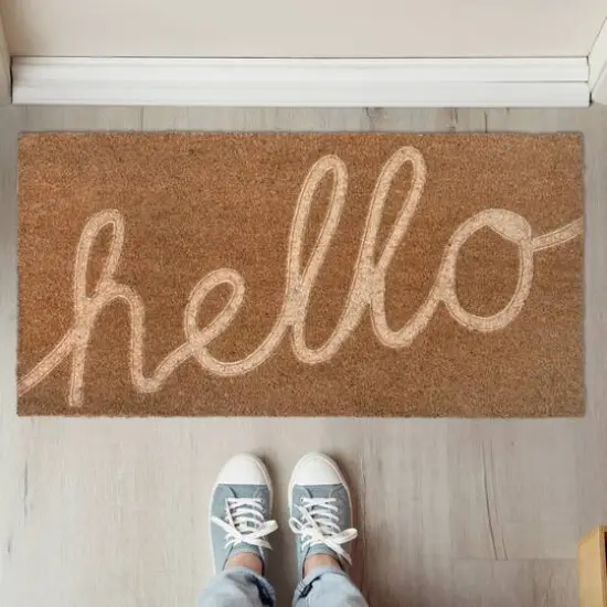 Hello Honey&reg; Nautral Hello Engraved Coir Doormat {4}