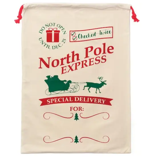 Personality Case&trade; 19" x 26" Check Twice Cotton Christmas Drawstring Bag {1}