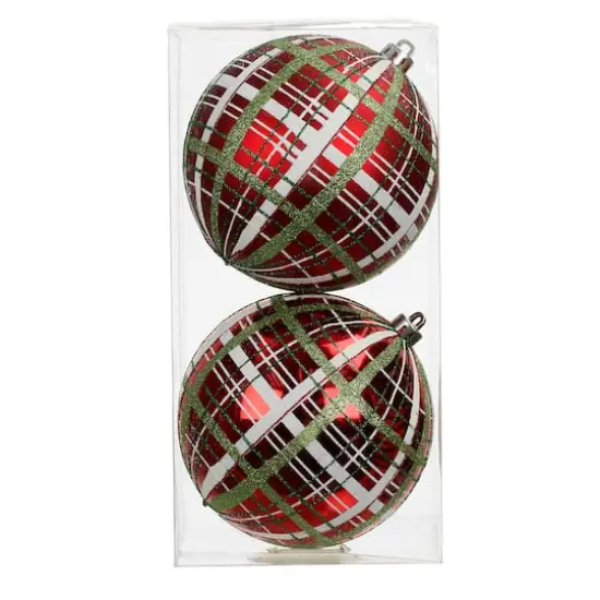 2 Pack 4.7" Red, Green & White Plaid Shatterproof Ball Ornaments by Ashland&reg; {4}