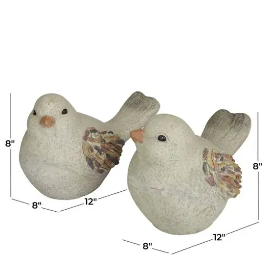 12" Gray Stone Farmhouse Bird Garden Sculpture Set {7}