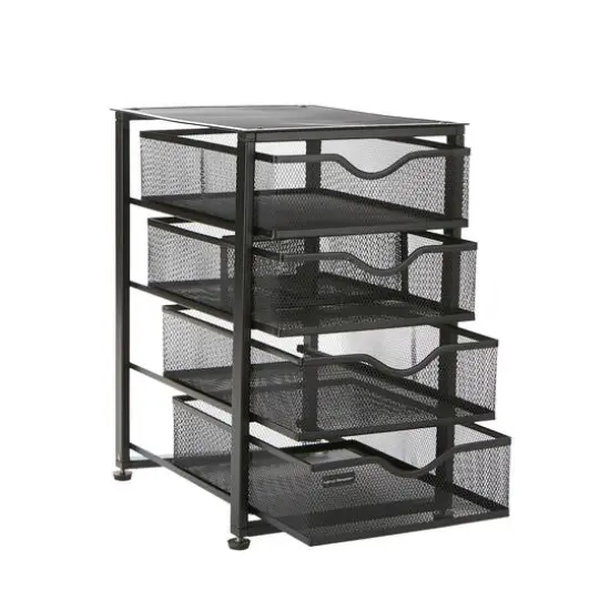 Mind Reader Black Metal Rolling Mesh Office Cart 4-Tiered Drawer Utility Storage Cabinet {6}