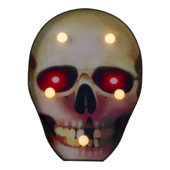 7" Lighted Black & Red Skull Halloween Decoration {1}
