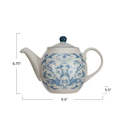 Hello Honey&reg; 30oz. Blue & Cream Classic Holiday Stoneware Teapot with Strainer {4}