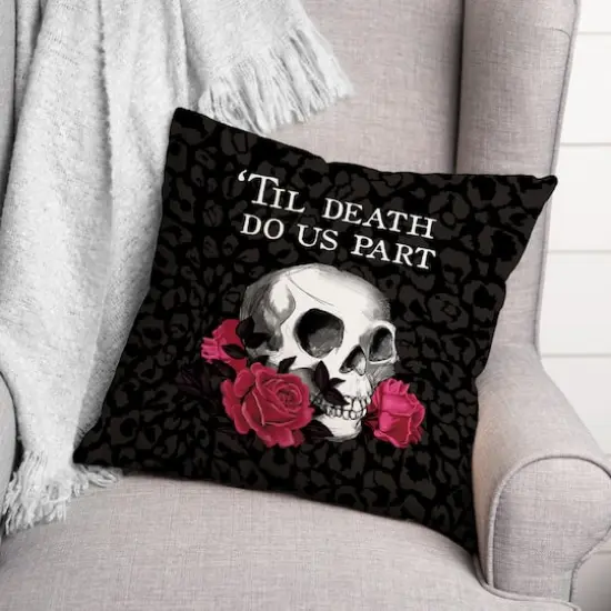 Til Death Do Us Part Skull Throw Pillow {3}