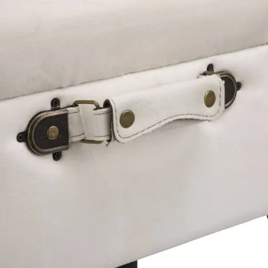 Glitzhome&reg; Velvet Upholstered Storage Stool Seashell White {6}