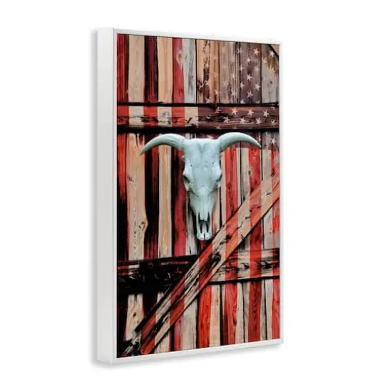 Stupell Industries Patriotic Cow Skull Framed Giclee Art White {4}